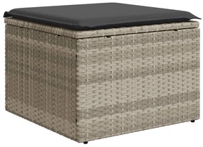 Sgabello giardino e cuscino grigio chiaro 55x55x37cm polyrattan