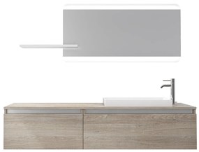 Mobile Bagno 170cm Sospeso, Due Cassetti, Lavabo, Specchio LED Integrato e Mensola