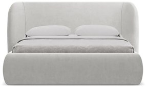 Letto matrimoniale imbottito grigio chiaro con contenitore con griglia 140x200 cm Hauke - Makamii