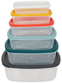 Set 6 contenitori rettangolari con coperchi colorati
