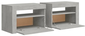 Comodini 2 pz con luci a led grigio cemento 60x35x40 cm