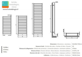 Kamalu - termoarredo bagno 1700x500m nero opaco modello kam-378n