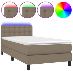 Letto a molle con materasso e led tortora 90x190 cm in tessuto