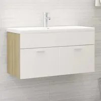 Mobile da Bagno con Lavabo Bianco e Rovere Sonoma in Truciolato 3071293