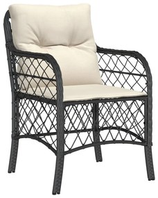 Set da bistrò 3 pz con cuscini nero in polyrattan