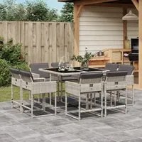 Set Pranzo da Giardino 9pz con Cuscini Grigio Chiaro Polyrattancod mxl 88490