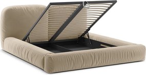 Letto matrimoniale imbottito beige con contenitore con rete inclusa 160x200 cm Martina – Micadoni