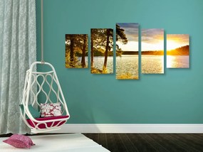 Quadri 5 pezzi – Tramonto sul lago