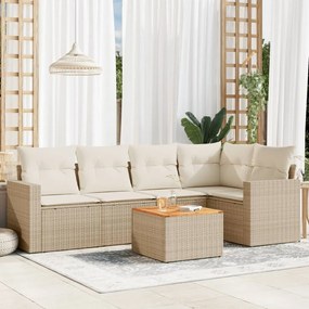 Set divano da giardino 6 pz con cuscini beige in polyrattan