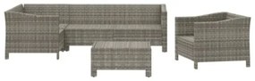 Set Divani da Giardino 6 pz con Cuscini in Polyrattan Grigio