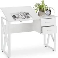 Scrivania Piano Reclinabile Cassettiera 2 Cassetti Tavolo Porta PC Computer colore Bianco