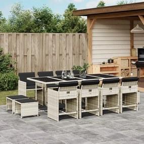 Set da pranzo da giardino 13pz con cuscini grigio in polyrattan