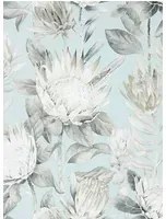 Blumen Tapete King Protea von Sanderson - Aqua/ Linen