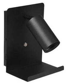 Faretto da parete con mensola e USB caricatore 1xGU10/35W/230V nero