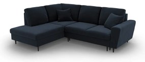 Divano angolare blu scuro allungabile e con contenitore (con penisola a sinistra/a L) con rivestimento in velluto Kyoto – Cosmopolitan Design