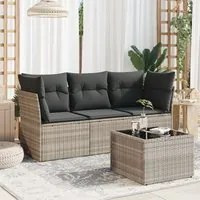 Set Divano da Giardino 4pz con Cuscini Grigio Chiaro Polyrattan 3217222