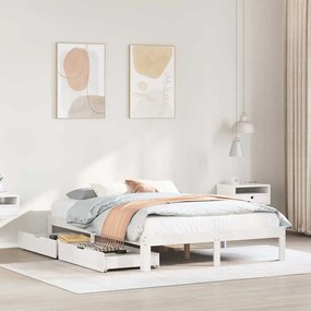 Giroletto Con Cassetti Bianco 150x200 Cm Legno Massello Di Pino /
