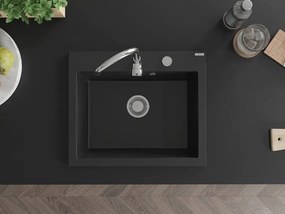 Mexen Elix lavello in granito a 1 vasca 600 x 500 mm, nero, sifone cromato - 6525601005-77