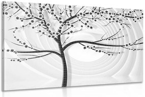 Stampa su tela – Albero moderno in bianco e nero su sfondo astratto