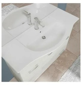 Mobile da Terra 105 cm in rovere bianco completo di specchio con pensile e LED