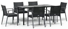 Set pranzo da giardino 7 pz con cuscini in polyrattan e acciaio
