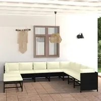 Set Divani da Giardino 11 pz con Cuscini in Polyrattan Nero 3059802