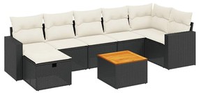 Set divani da giardino con cuscini 8 pz nero in polyrattan