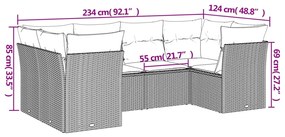 Set divano da giardino 6 pz con cuscini grigio in polyrattan