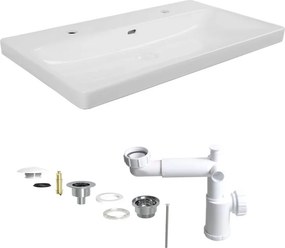 Lavabo a incasso rettangolare vasca centrale Remix L 91 x H 16.5 x P 49.7 cm in ceramica bianco satinato