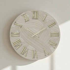Orologio rotondo D40 cm in legno rivestito con parato e dettagli Oro ADAK