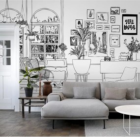 Fotomurale ESTA Disegno sala pranzo, nero fondo bianco 186X280 cm