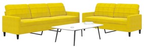 Set Di Divani 2 Pz Con Cuscini Giallo İn Velluto /