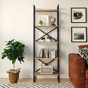 Libreria Industrial 5 Ripiani In Ferro E Legno 58x30x175H Voyage