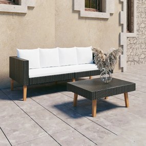 Set divani da giardino 2 pz con cuscini in polyrattan nero