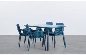 Set da Esterno di un Tavolo in Alluminio e 4 Sedie Drian Blu - The Masie
