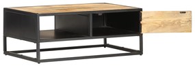 Tavolino con anta intagliata 90x55x36 cm legno di mango grezzo