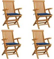 Sedie da Giardino con Cuscini Blu Reale 4pz Legno Massello Teak 3065627