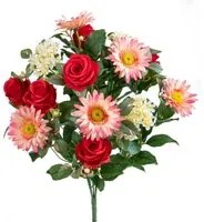 Set 2 Bouquet Artificiale Rose/Gerbera per 16 Fiori rosso