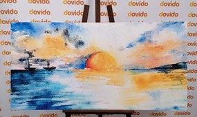 Stampa su tela – Mare acquerellato e tramonto