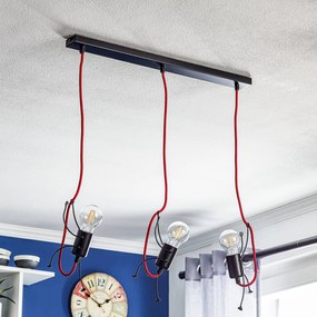 EMIBIG LIGHTING Lampada a sospensione Bobi 3 in nero, cavo rosso, a 3 luci.
