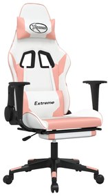 Sedia da gaming massaggio poggiapiedi bianco e rosa similpelle