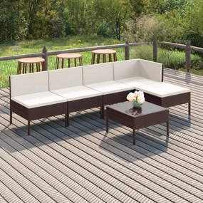 Set divani da giardino 6 pz con cuscini in polyrattan marrone