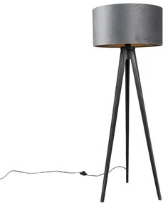 Lampada da terra a treppiede nera con paralume grigio 50 cm - Tripod Classic