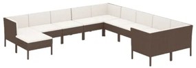 Set Divani da Giardino 11 pz con Cuscini in Polyrattan Marrone