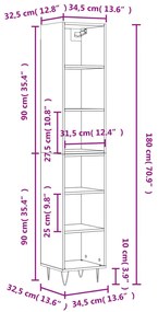 Credenza Rovere Fumo 34,5x32,5x180 cm in Legno Multistrato