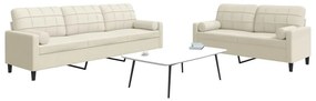 Set Di Divani 2 Pz Con Cuscini E Rinforzi Crema İn Velluto /