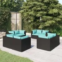 Set Salotto da Giardino 8 pz con Cuscini in Polyrattan Nero 3101553