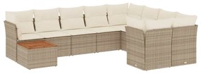 Set divano da giardino 10 pz con cuscini beige in polyrattan