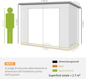 Capanno Porta Attrezzi 249x121x183 cm con 2 Prese d'Aria e Chiavistello in Acciaio Verde...