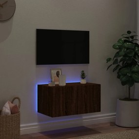 Mobile tv a parete con luci led rovere marrone 60x35x31 cm